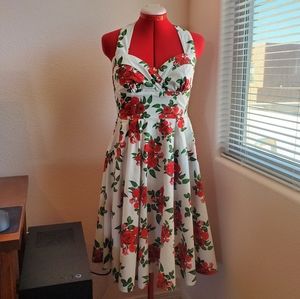 Hell Bunny Rose Print Halter Swing Dress Size Small